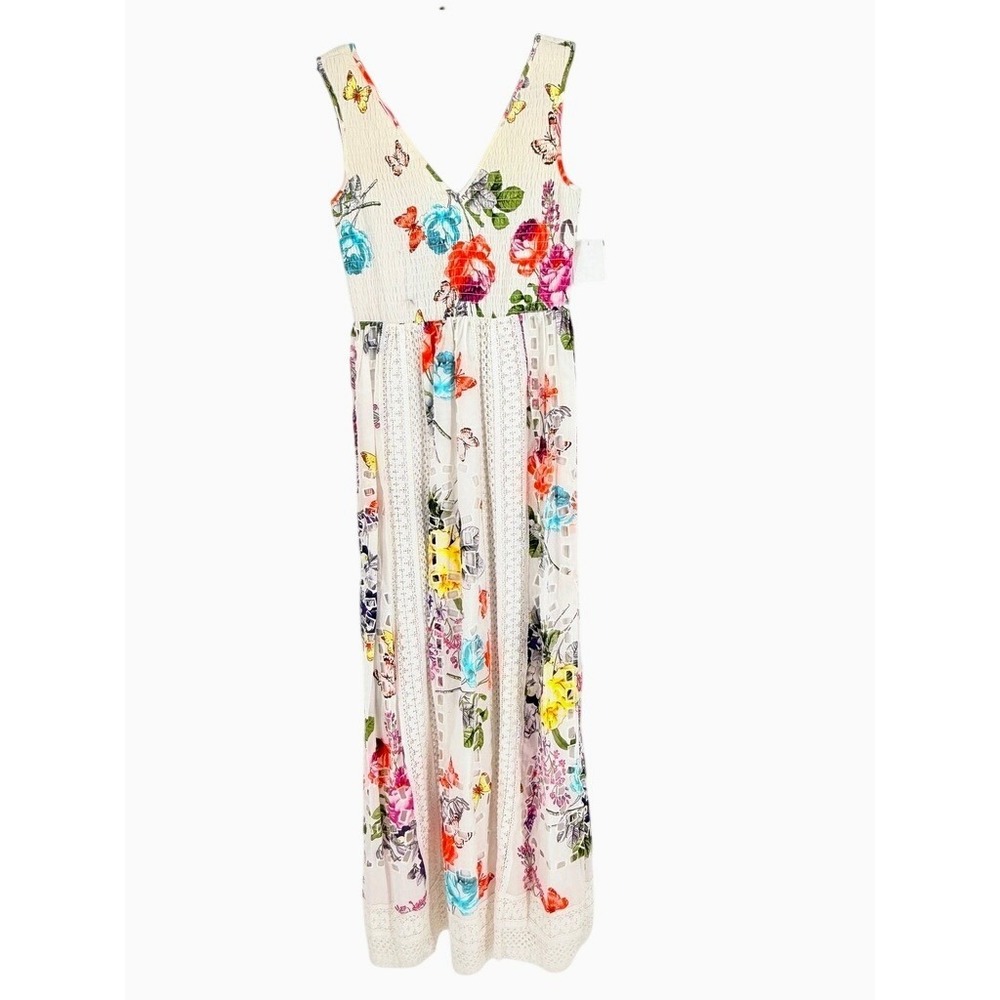 Vera Cristina New Y2k Fairy Floral Butterfly Lace White Smocked Maxi Dress Small